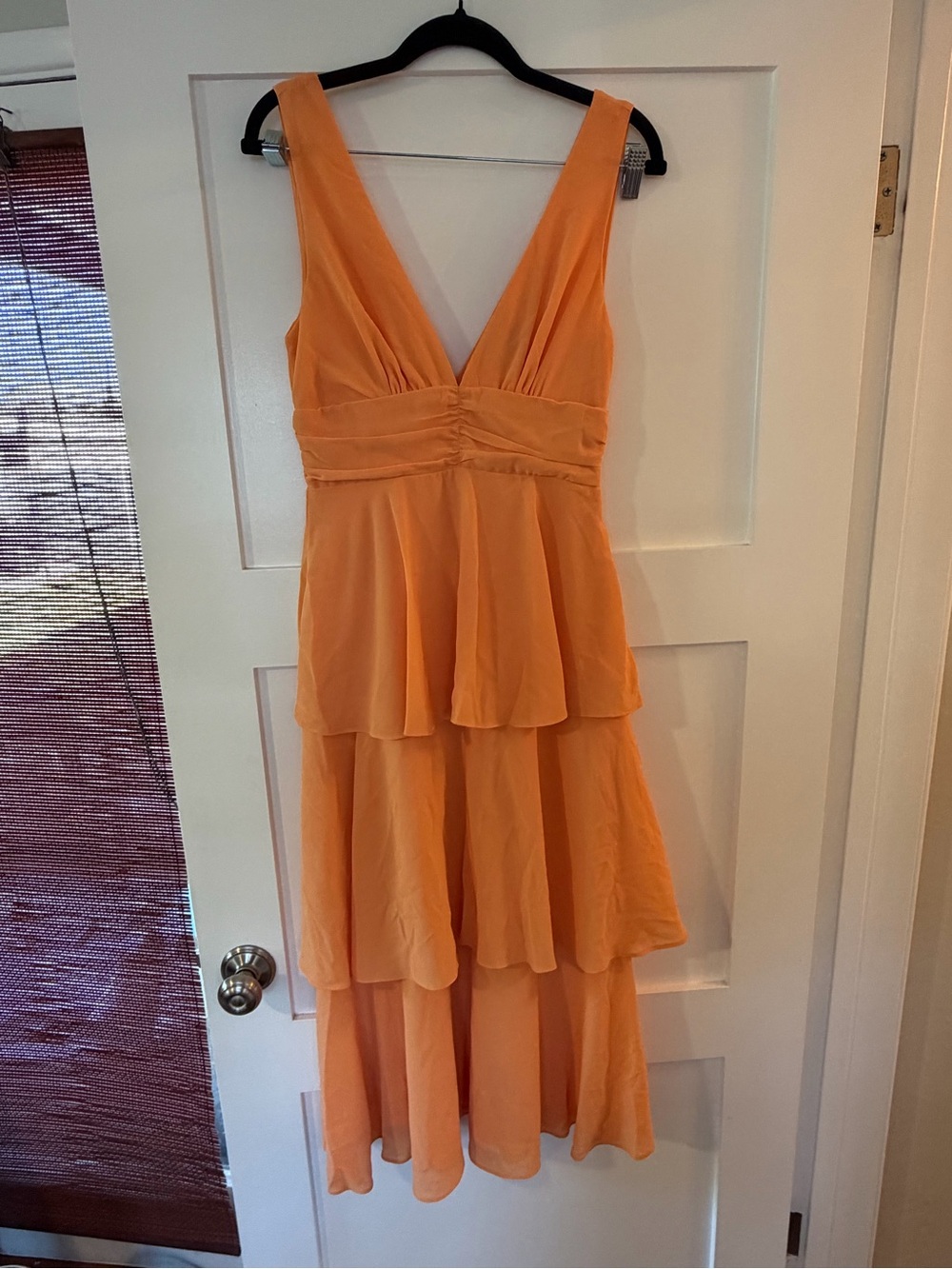 Lulu's Peach Tiered V-Neck Maxi Dress